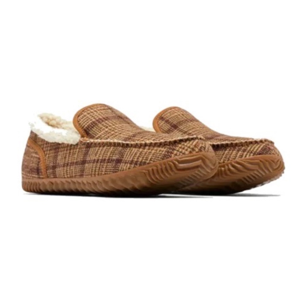 Sorel Men's Dude Moc Slippers Elk Gum Plaid Size 11 Casual Slip-On Comfort EUC